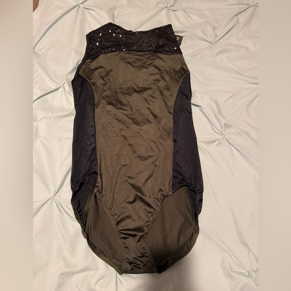Weissman Olive and Black Sequin Dance Costume Leotard